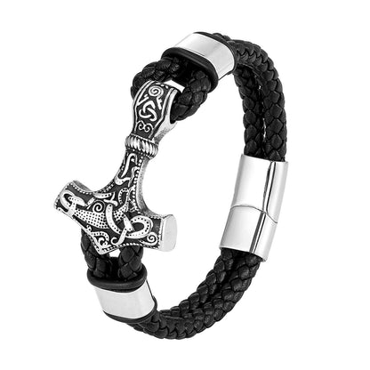 Bracelet Stainless Steel Vintage Braided Genuine Leather - wallojewerly 