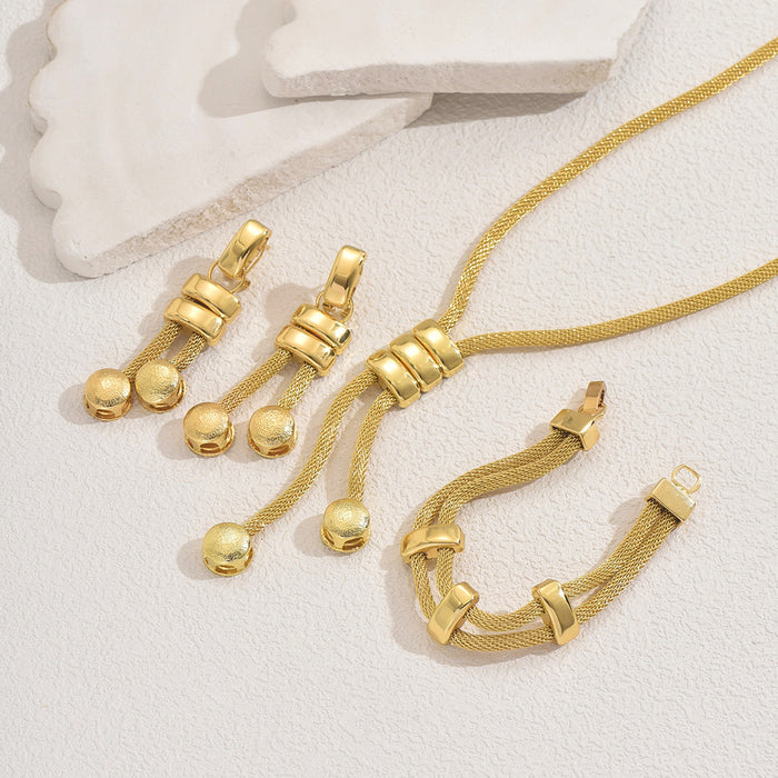 Wholesale 18K electroplated long geometric tassel necklace, earrings, and bracelet set - wallojewerly 