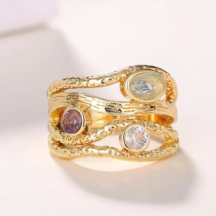 March moonlight imitation gemstone ring gradient color line ring