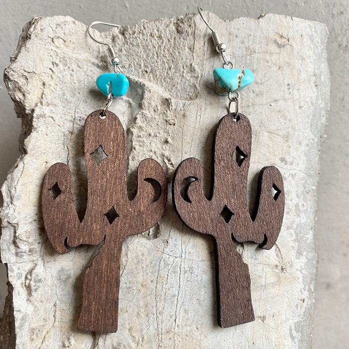 Wooden sunflower hollow earrings