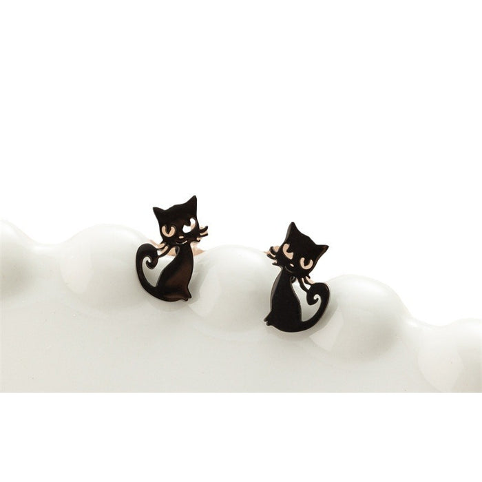 Cat Design Stainless Steel Stud Earrings - Versatile and Playful Jewelry