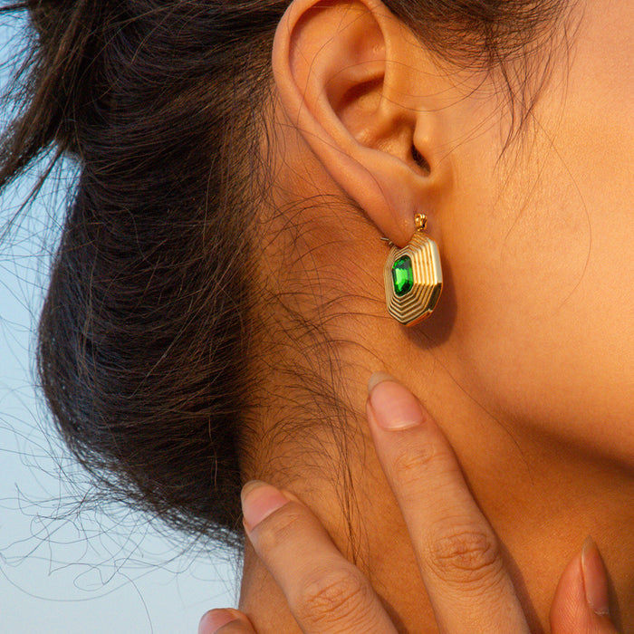 Pendientes colgantes con forma de pirámide con incrustaciones de circonitas: pendientes vintage en espiral para mujer