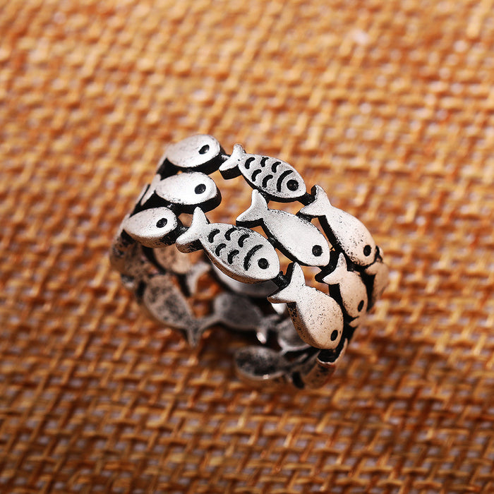 Vintage distressed wide three-layer fish ring cute ring