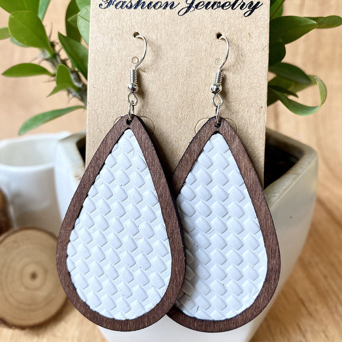 Wooden plaid earrings