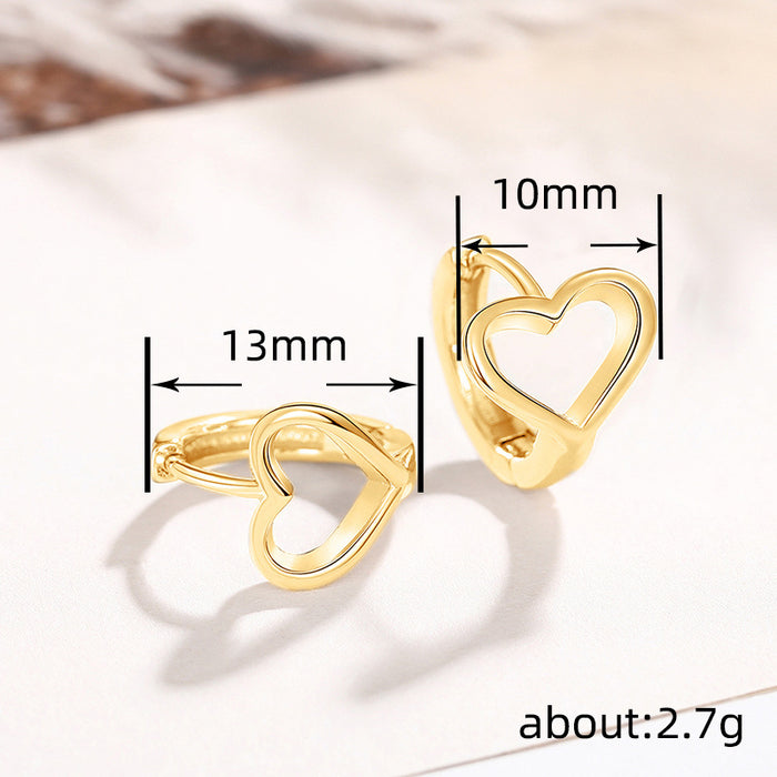 Korean style temperament ear clip heart earrings hollow metal sweet earrings for women