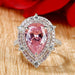 Light luxury teardrop-shaped full diamond ring pink pear-shaped female ring - wallojewerly 