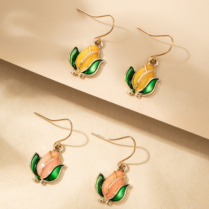 Floral Color Drop Ear Hook Set Geometric Irregular Earrings Two-Piece Set