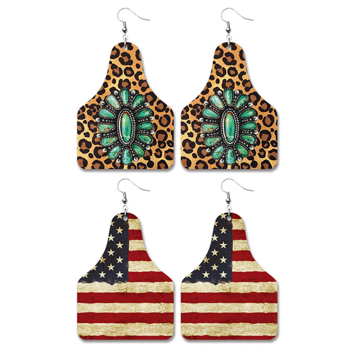 American Flag Thunderbird PU Leather Earrings with Geometric Design