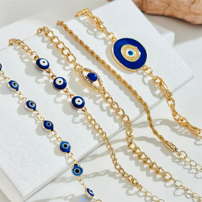 Bohemian Evil Eye Bracelet Set - Unique Diamond-Inlaid Jewelry