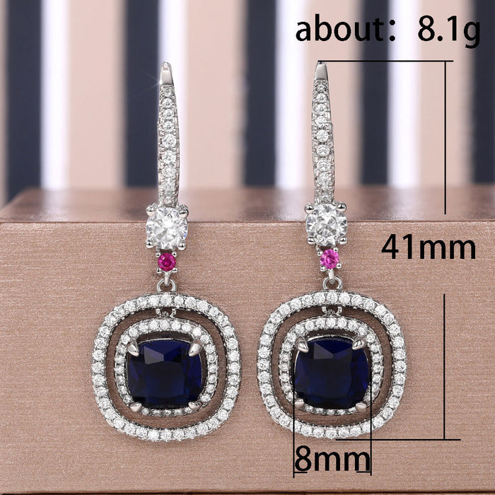 Hexagonal claw earrings with diamond and zircon commuter earrings