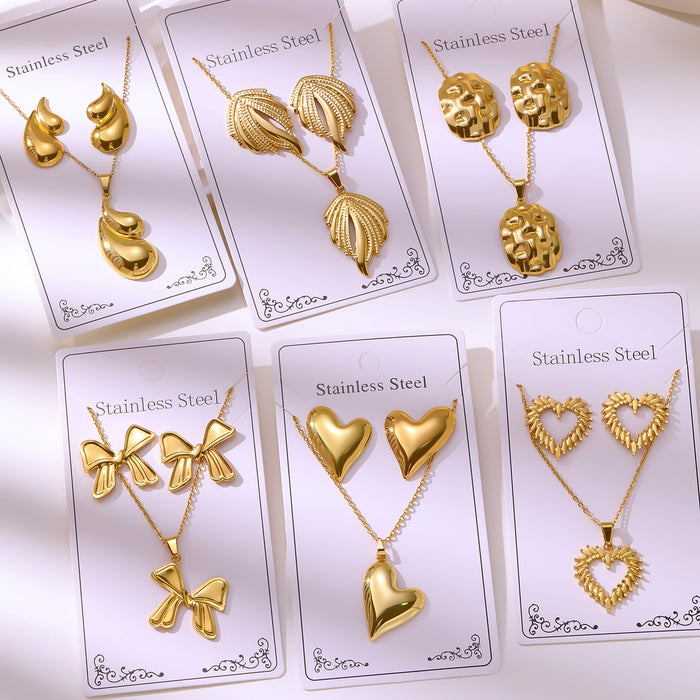 Wholesale 304 stainless steel hydraulic gold-plated earrings and necklace sets - wallojewerly 