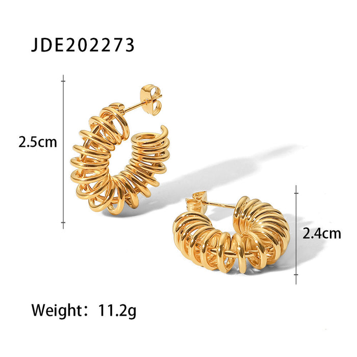 Trending Titanium Steel Earrings - 18K Gold Stainless Steel Coil Geometric C-Shaped Earrings for Women