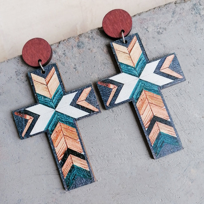 Vintage Cross Earrings with Creative Pattern Design