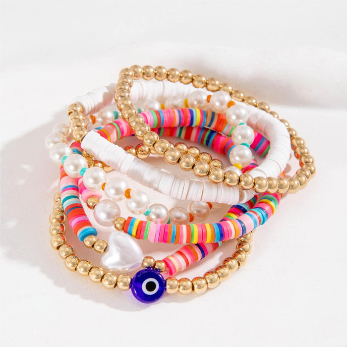 Summer Dopamine Colorful Beaded Bracelet Set - Bohemian Evil Eye Six-Piece Jewelry Set