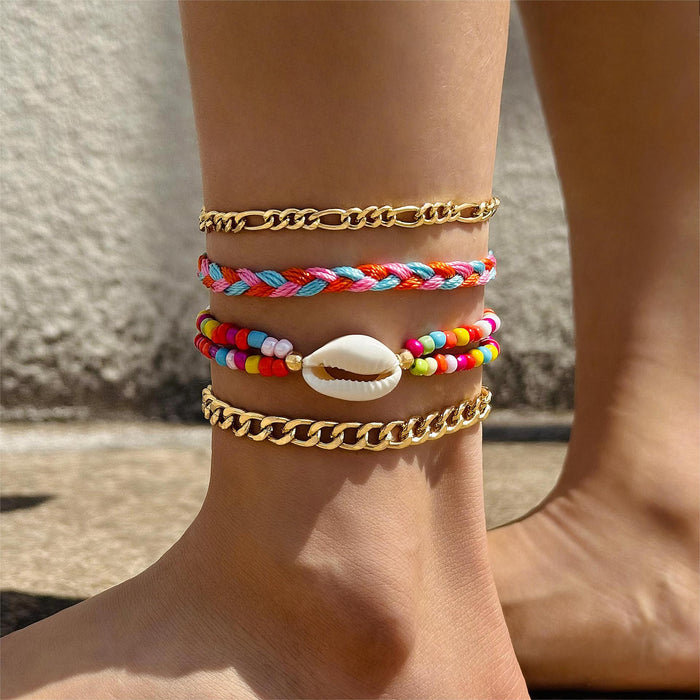 Blue Seahorse and Multi-Layer Anklets - Unique Geometric Foot Jewelry Set