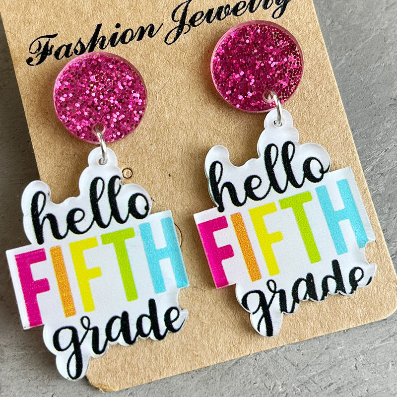 Teacher Earrings with Colorful Back-to-School Text Design