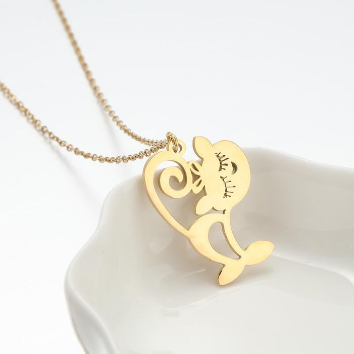 Cartoon character small animal pendant necklace, stainless steel all-match cloud ladder accessories wholesale