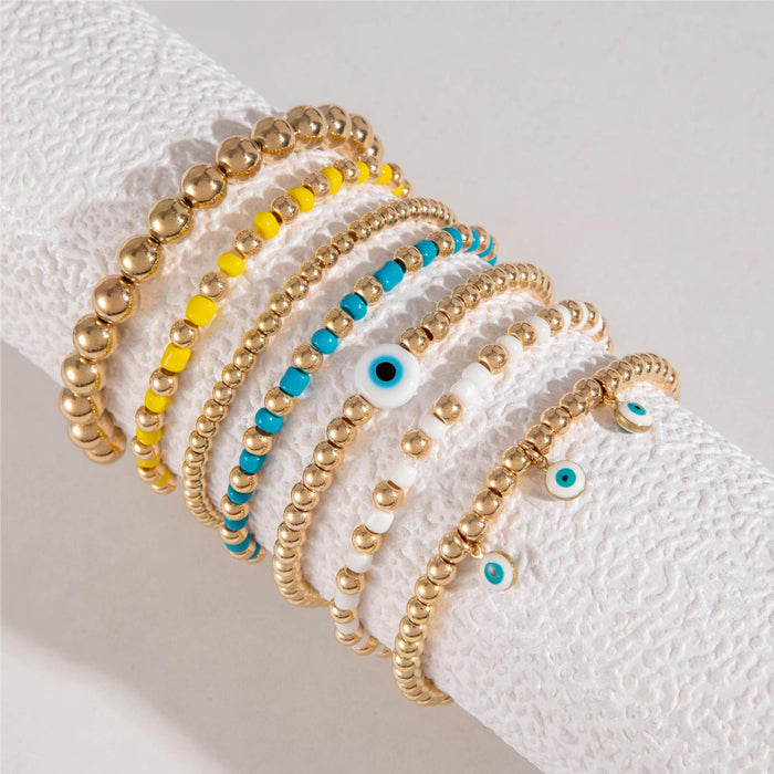 Bohemian Creative Evil Eye Beaded Bracelet Set - Stylish Gold Round Bead Jewelry