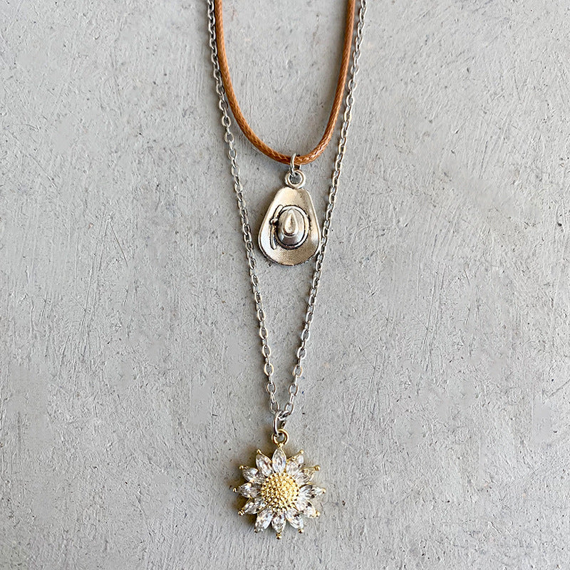 Bohemian Vintage Western Necklace with Simple Turquoise and Pumpkin Flower Long Chain