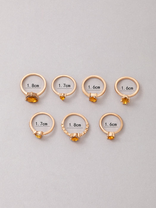 Imitation diamond geometric irregular ring 7-piece set