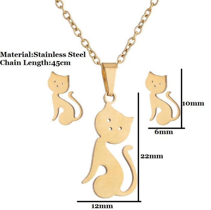 Rabbit, cat, deer necklace and earrings set, irregular heart and moon pattern two-piece accessories