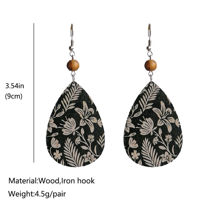 Vintage Bohemian Floral Teardrop Earrings with Print Design