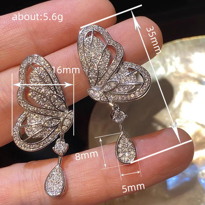 Butterfly earrings for women Micro-inlaid zircon shiny earrings