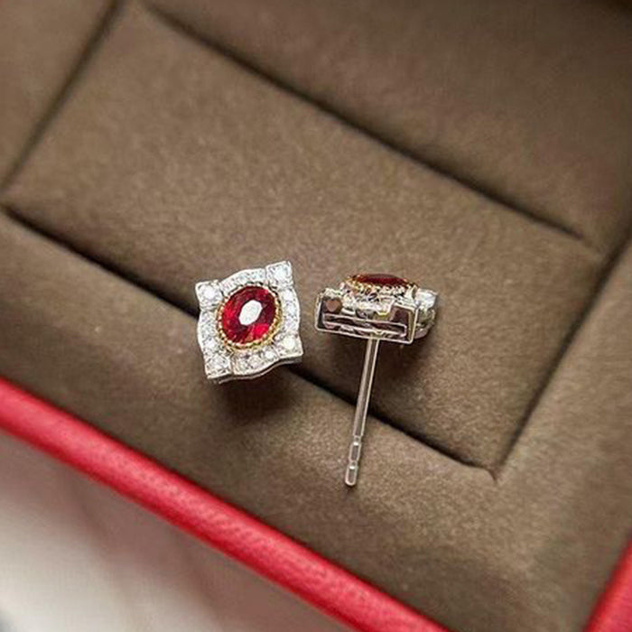 Palace Retro Red Corundum Zircon Earring Gift