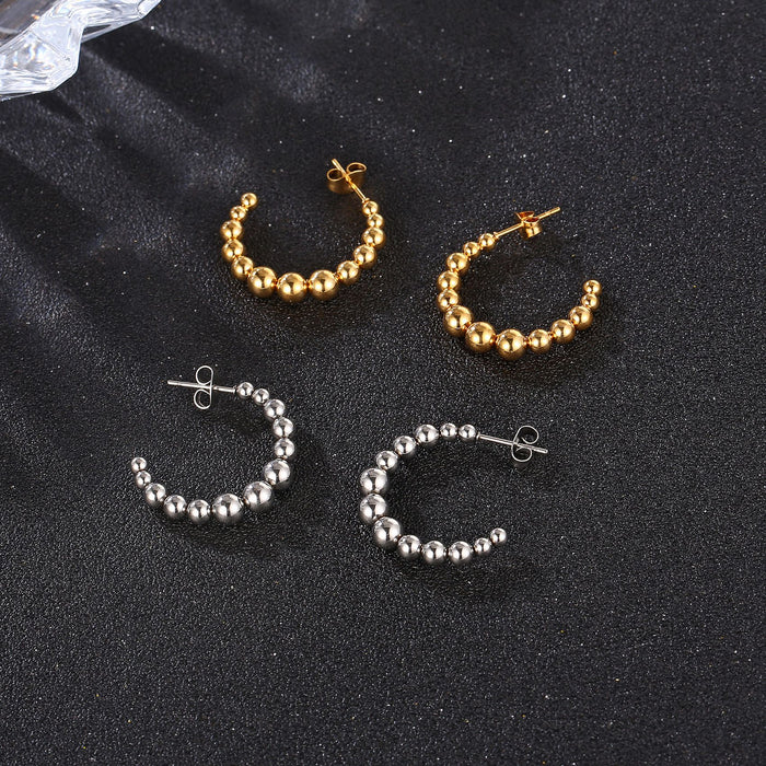 Beaded stainless steel earrings trendy C-shaped gold titanium steel earrings