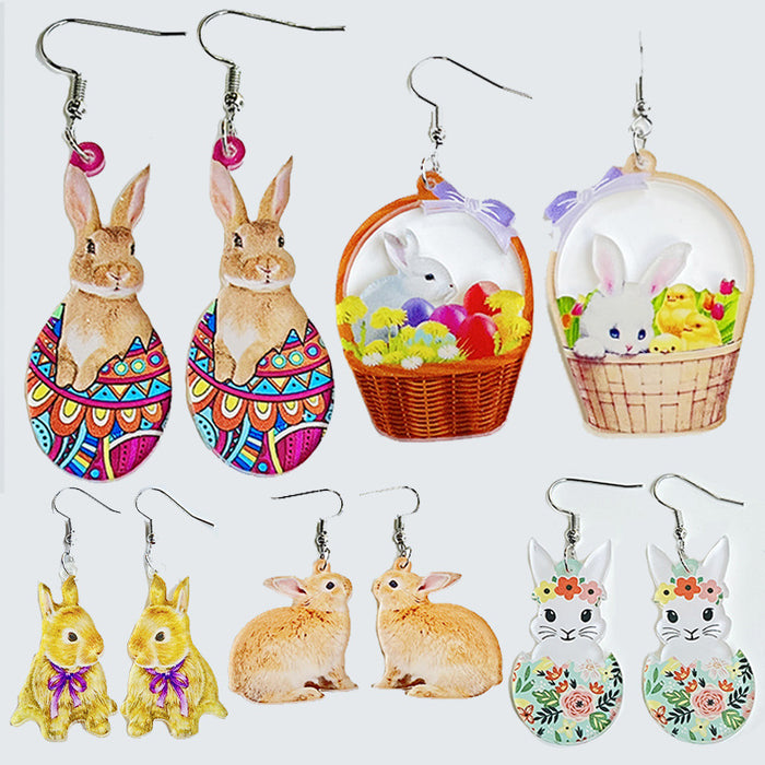 Easter Earrings with Bunny, Flower Basket, and Colorful Egg Designs