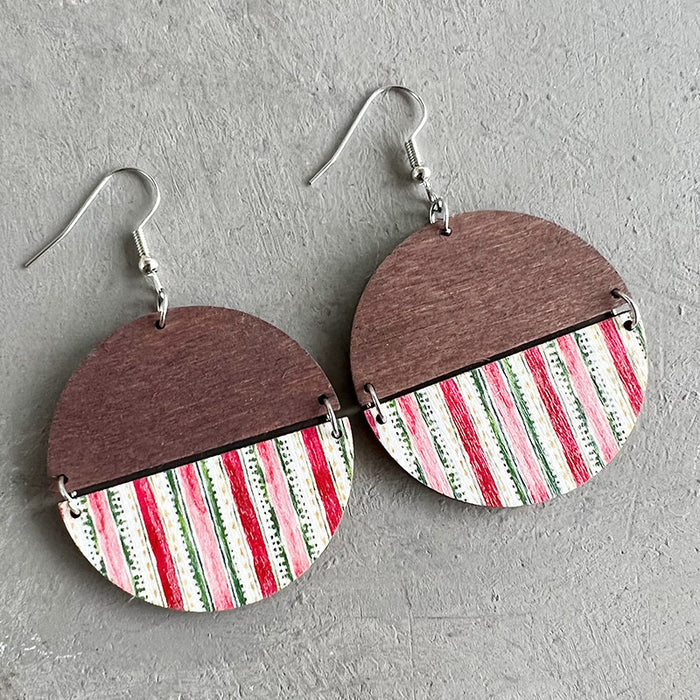 Bohemian Christmas Pattern Patchwork Earrings with Simple Plaid and Stripes