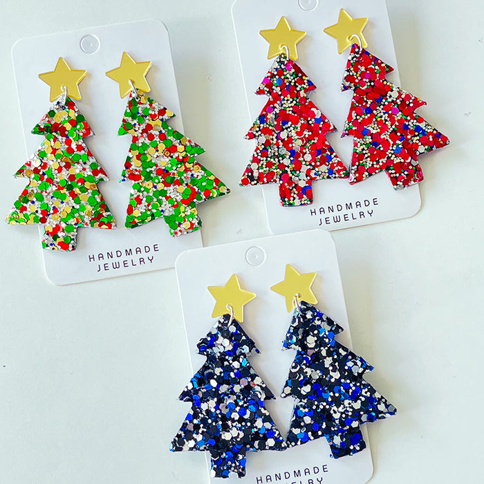 Christmas Tree Glitter Earrings with Large Sequin Design