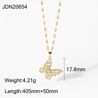 Fashion Crystal Butterfly Necklace - 18K Gold-Plated Stainless Steel with Cubic Zirconia Pendant for Women