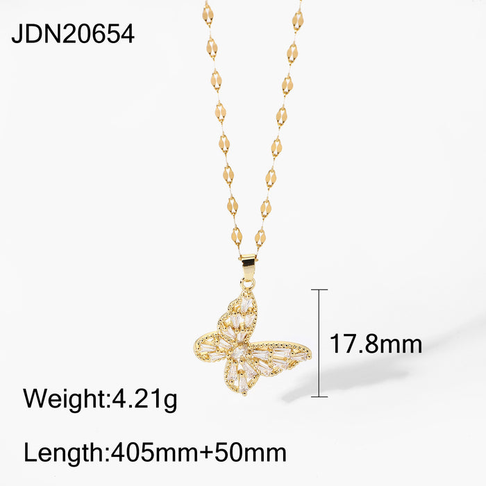 Fashion Crystal Butterfly Necklace - 18K Gold-Plated Stainless Steel with Cubic Zirconia Pendant for Women