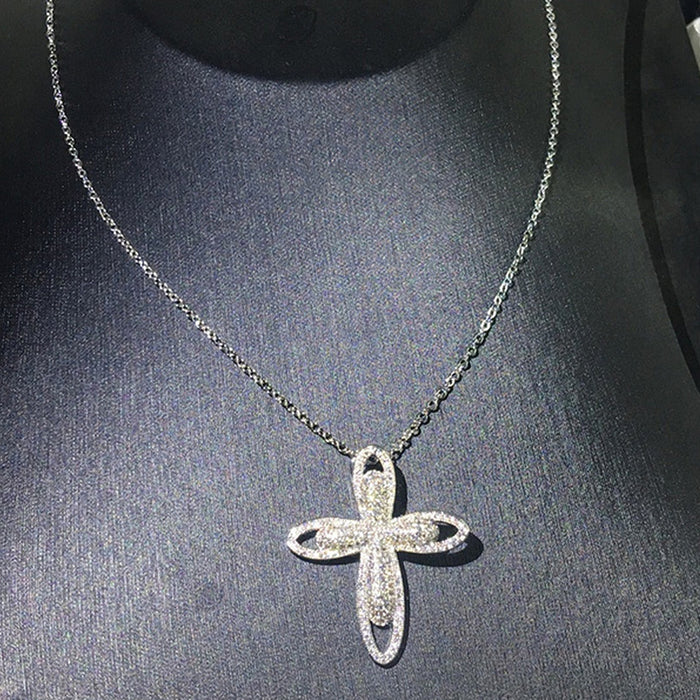 Pave Cross Zirconia Women's Fashion Pendant Necklace