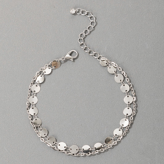 Simple Round Pendant Anklet with Fashion Beach Style Silver Anklet for Women