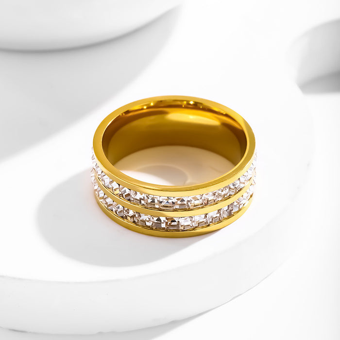 Wholesale gold-plated stainless steel and titanium steel full-circle square diamond rings