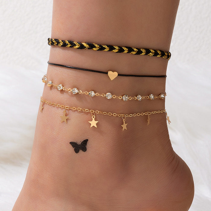 Minimalist Punk Metal Anklet Set - Gold Four-Layer Jewelry