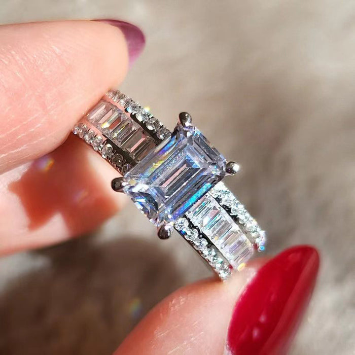 Imitation Moissanite Sugar Cube Ring, Simple Fashion Jewelry