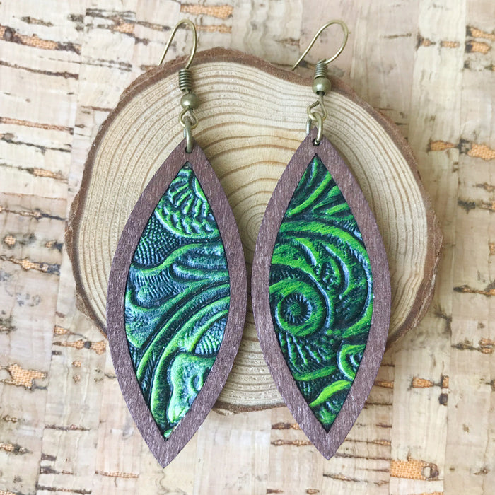 Wooden leaf earrings