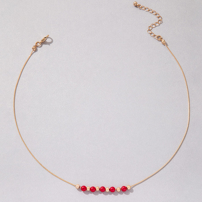 Gold and Red Pearl Pendant Necklace - Unique Choker for a Statement Look