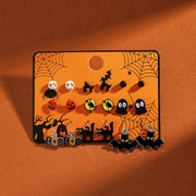 Wholesale Halloween Cartoon Stud Earrings Set - Spooky Pumpkin, Ghost & Bat Alloy Earring Multipack for Women - wallojewerly 