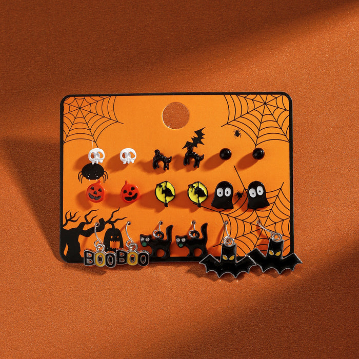 Wholesale Halloween Cartoon Stud Earrings Set - Spooky Pumpkin, Ghost & Bat Alloy Earring Multipack for Women