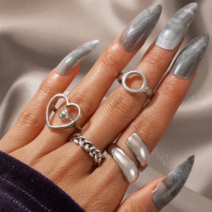 Personalized exaggerated punk style geometric ring 3-piece set