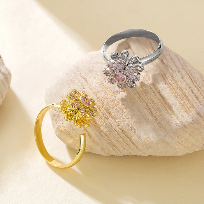 Wholesale zircon daisy flower rotating open ring