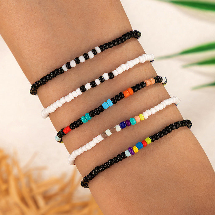 Bohemian Beaded Bracelet Set - Colorful Bead Black White Contrast Bracelet