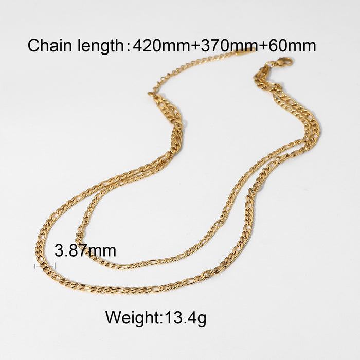 18K Gold-Plated Figaro Chain Necklace with Double Layers - Women's Fashion Jewelry