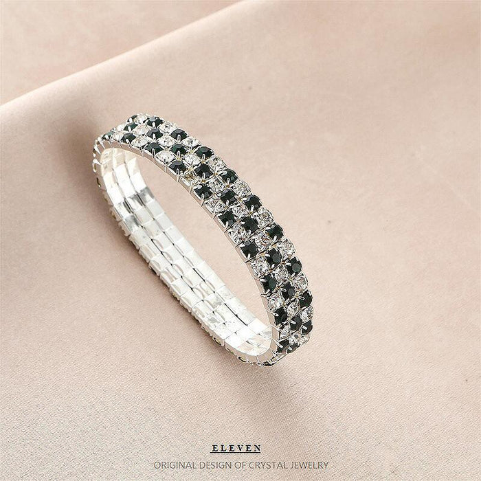 Fashionable Single Row Black and White Rhinestone Elastic Bracelet - Sparkling and Flexible