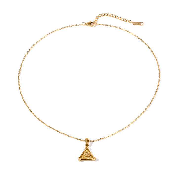 European Style 18K Gold-Plated Stainless Steel Necklace - Triangle Evil Eye Pendant for Women