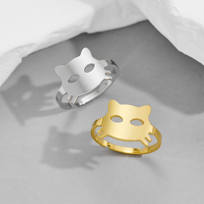 Kitten ring, stainless steel 18K gold electroplated open adjustable ring wholesale